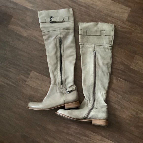 NWOT Steve Madden Over The Knee dark beige leather boots - Picture 4 of 8